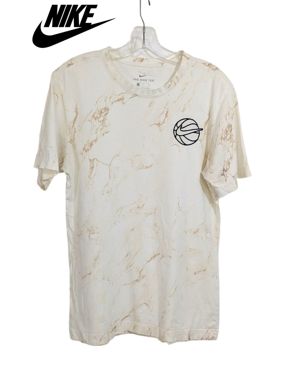 Nike Cream Marbled Tee With Basketball - Size Small Mens